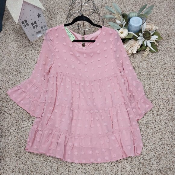 None Dresses & Skirts - 3594 Size Medium Pink Swiss Dot Tunic/ Lined.